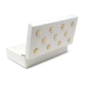 White Wooden Decorative Box with Gold Flower Beads
