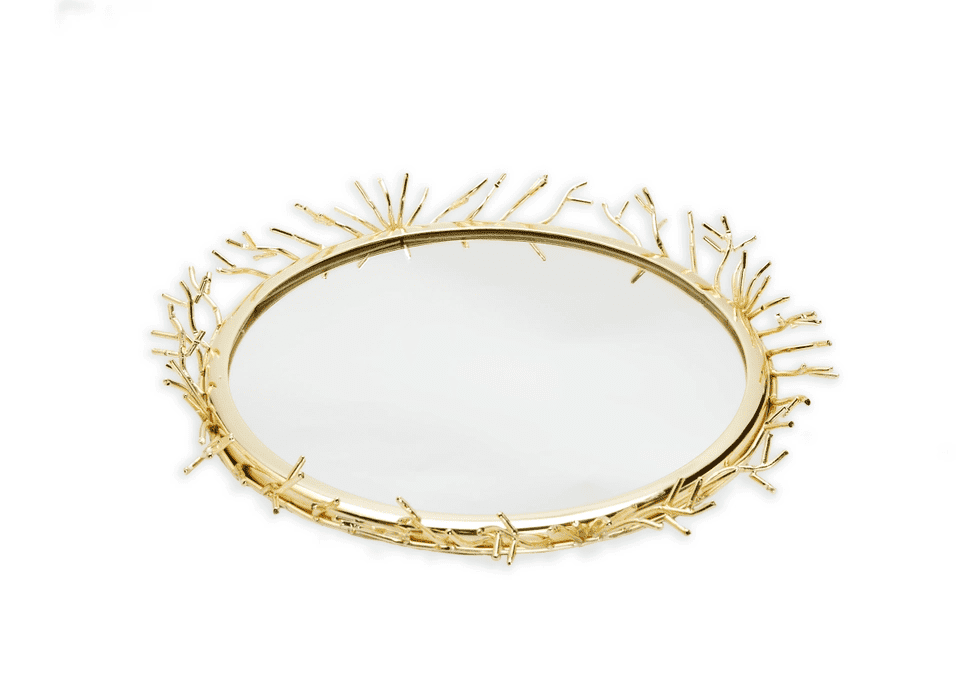 Decorative Round Mirror Tray with Gold Design Border- Large - Image 2